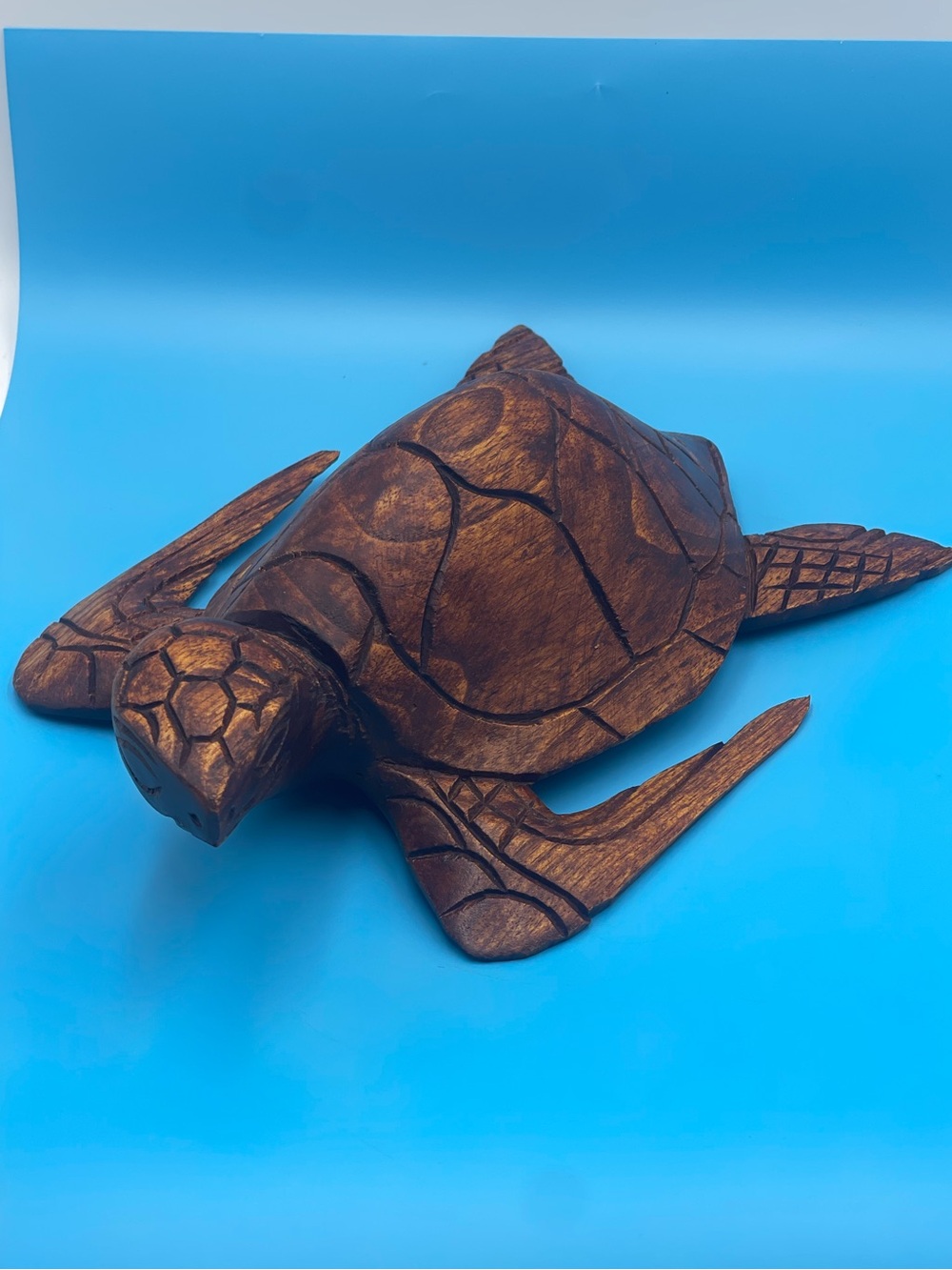 VTG 12” Honu Sea Turtle: Hand Carved Monkey Pod Wood Coastal Tabletop Sculpture